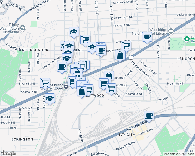 map of restaurants, bars, coffee shops, grocery stores, and more near 101 Independence Avenue Southeast in Washington