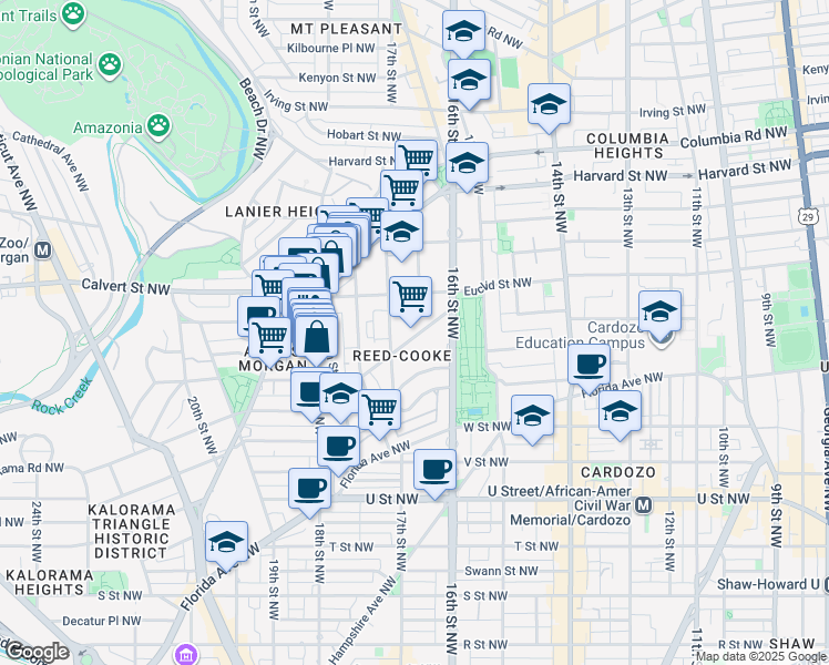 map of restaurants, bars, coffee shops, grocery stores, and more near 101 Independence Avenue Southeast in Washington