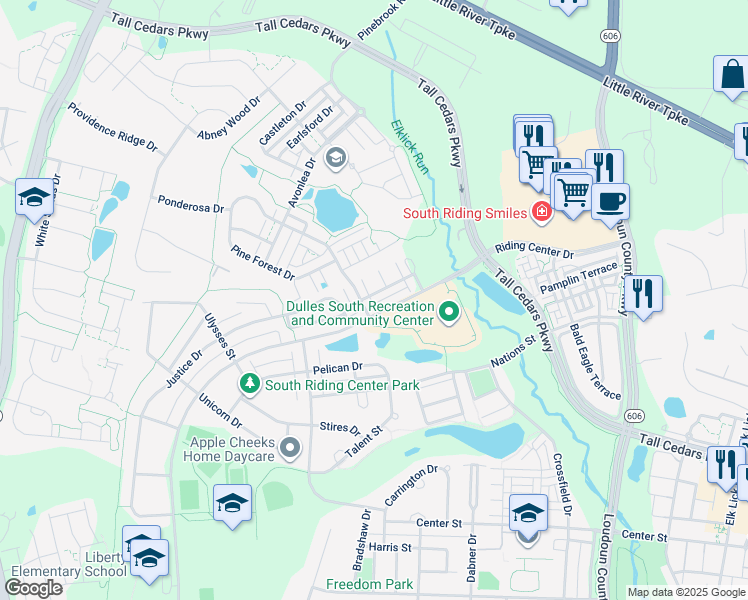 map of restaurants, bars, coffee shops, grocery stores, and more near 42625 Homefront Terrace in Chantilly