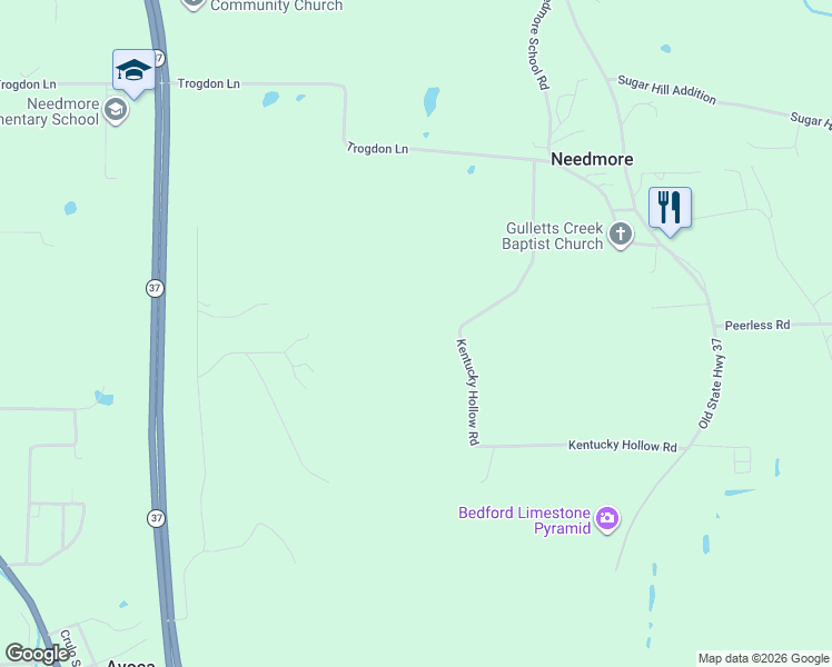 map of restaurants, bars, coffee shops, grocery stores, and more near 418 Kentucky Hollow Road in Bedford