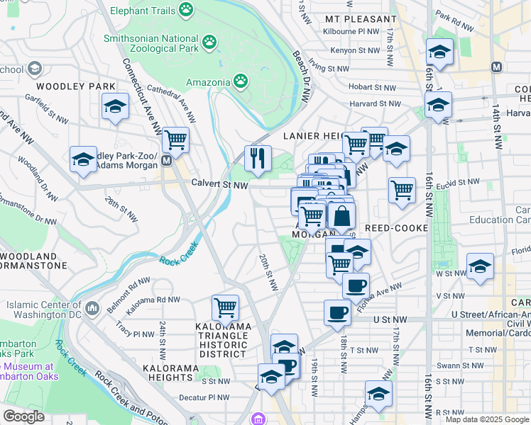 map of restaurants, bars, coffee shops, grocery stores, and more near 1940 Biltmore Street Northwest in Washington