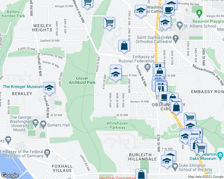 map of restaurants, bars, coffee shops, grocery stores, and more near 2339 40th Place Northwest in Washington