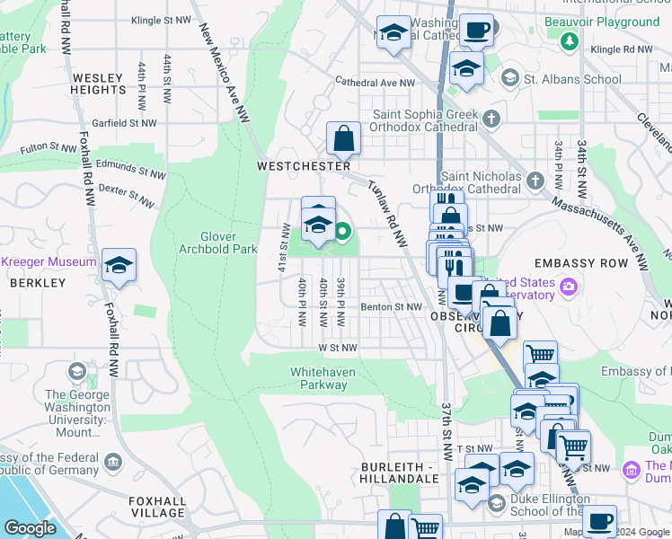 map of restaurants, bars, coffee shops, grocery stores, and more near 2450 39th Place Northwest in Washington