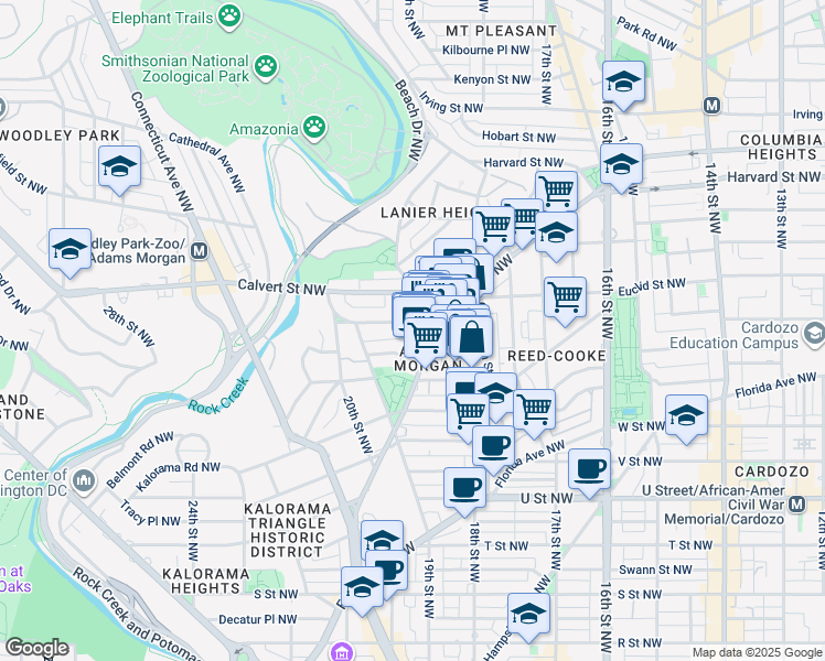 map of restaurants, bars, coffee shops, grocery stores, and more near 1826 Biltmore Street Northwest in Washington