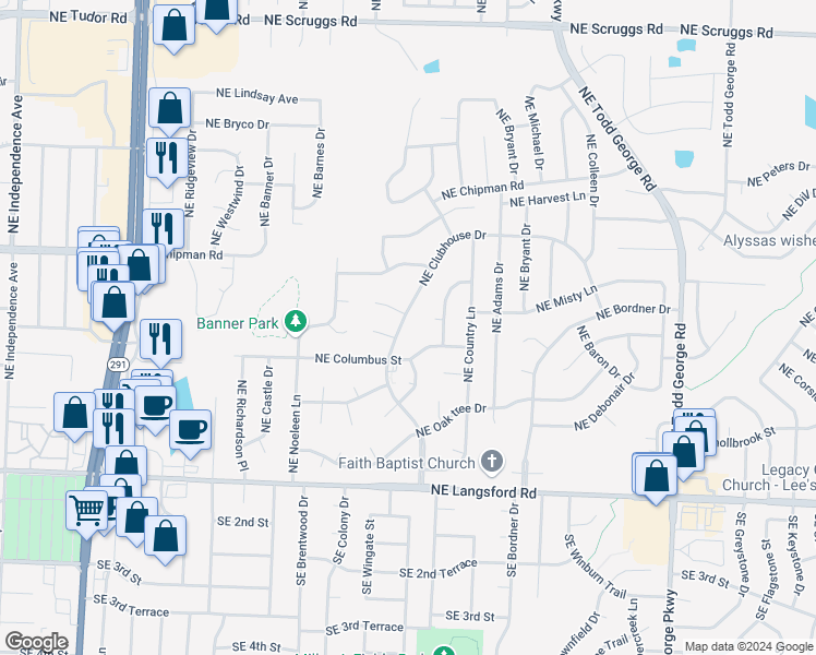map of restaurants, bars, coffee shops, grocery stores, and more near 609 Northeast Clubhouse Drive in Lee's Summit