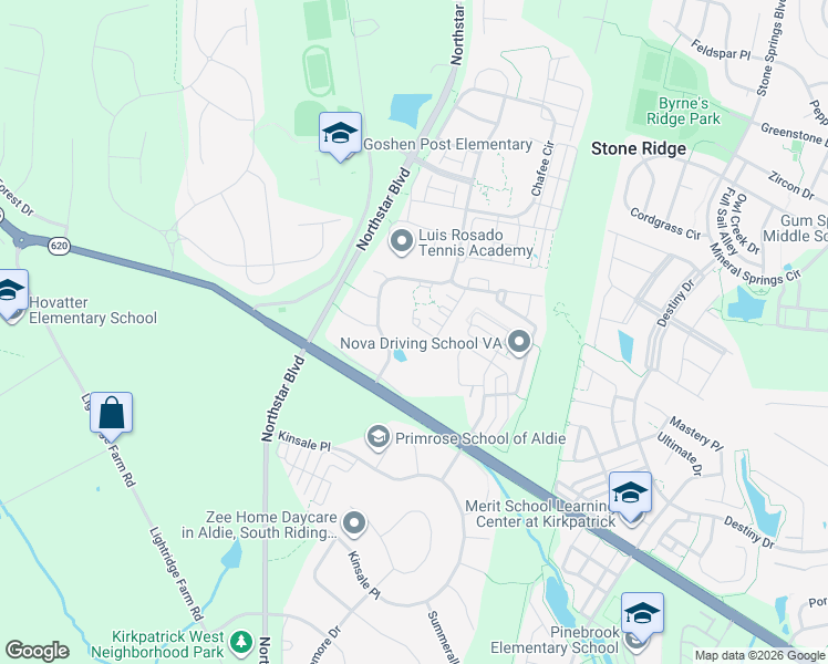 map of restaurants, bars, coffee shops, grocery stores, and more near 41599 Broxbourne Terrace in Aldie