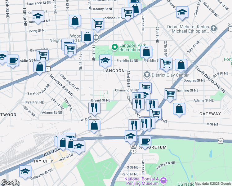 map of restaurants, bars, coffee shops, grocery stores, and more near 101 Independence Avenue Southeast in Washington