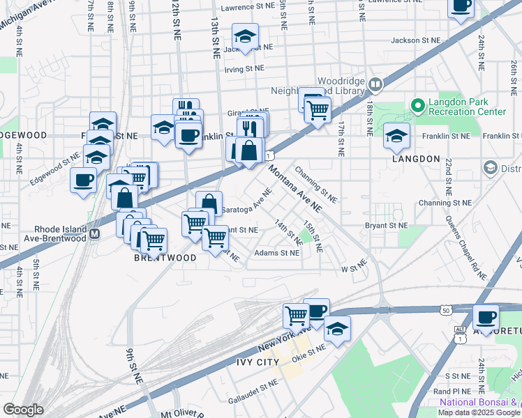 map of restaurants, bars, coffee shops, grocery stores, and more near 101 Independence Avenue Southeast in Washington