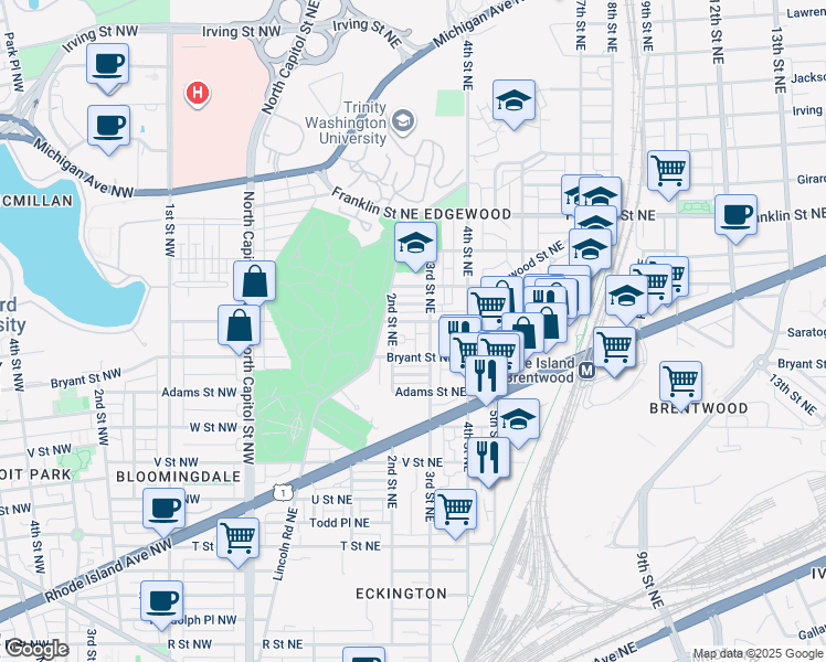 map of restaurants, bars, coffee shops, grocery stores, and more near 101 Independence Avenue Southeast in Washington