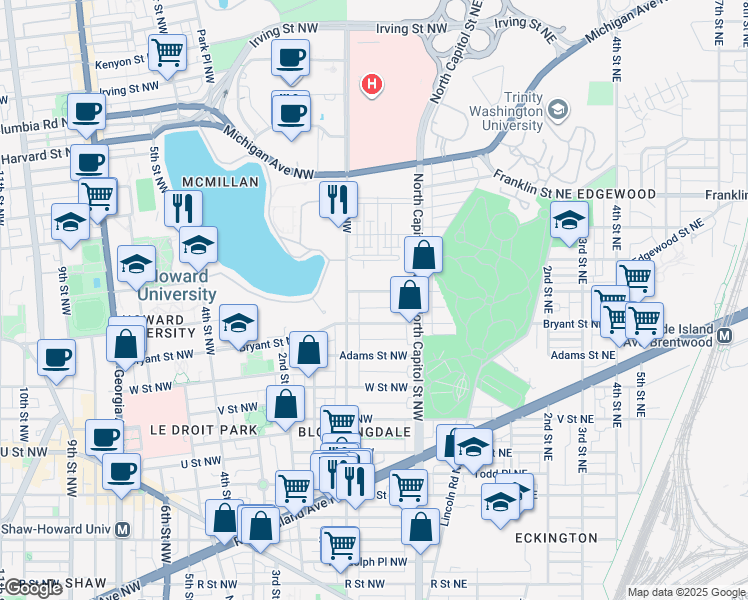 map of restaurants, bars, coffee shops, grocery stores, and more near 101 Independence Avenue Southeast in Washington