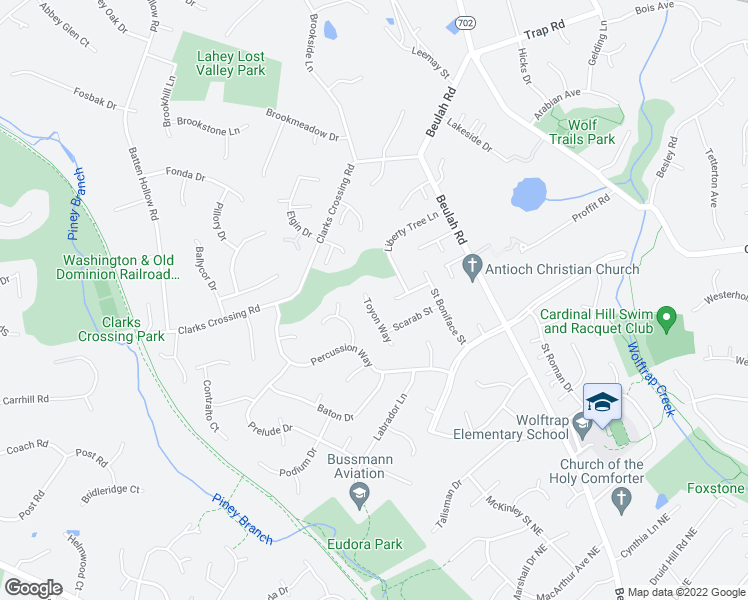 map of restaurants, bars, coffee shops, grocery stores, and more near 1835 Toyon Way in Vienna
