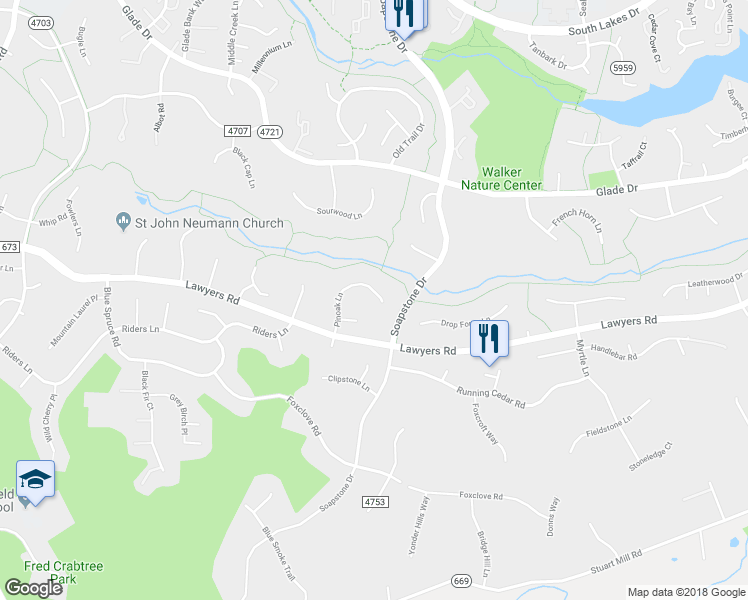 map of restaurants, bars, coffee shops, grocery stores, and more near 2505 Pinoak Lane in Reston