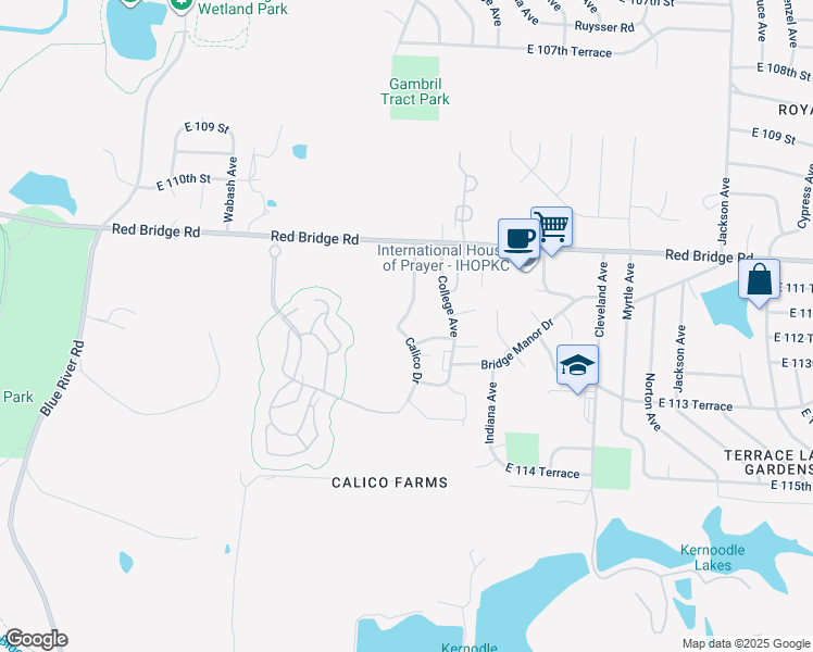 map of restaurants, bars, coffee shops, grocery stores, and more near 11233 Walrond Avenue in Kansas City