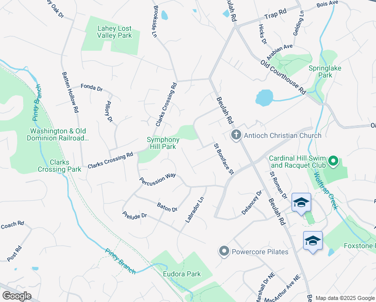 map of restaurants, bars, coffee shops, grocery stores, and more near 1835 Toyon Way in Vienna