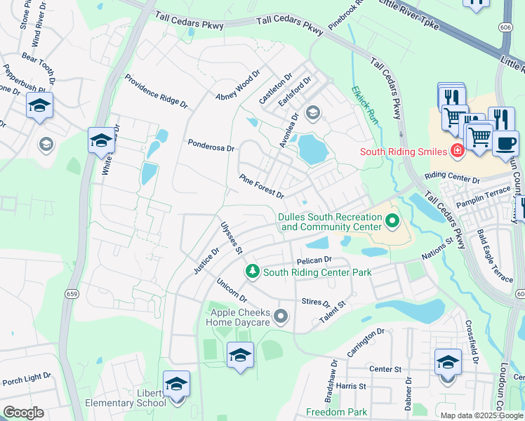map of restaurants, bars, coffee shops, grocery stores, and more near 42466 Londontown Terrace in Chantilly