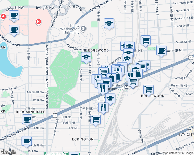 map of restaurants, bars, coffee shops, grocery stores, and more near 101 Independence Avenue Southeast in Washington