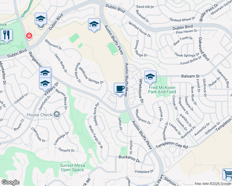 map of restaurants, bars, coffee shops, grocery stores, and more near 4733 Stone Bluffs Point in Colorado Springs