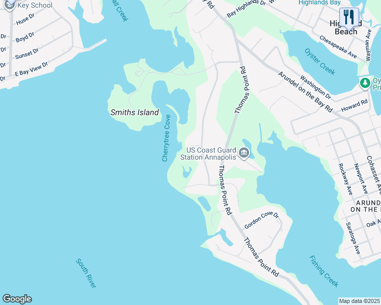 map of restaurants, bars, coffee shops, grocery stores, and more near 3442 Hidden River View Road in Annapolis
