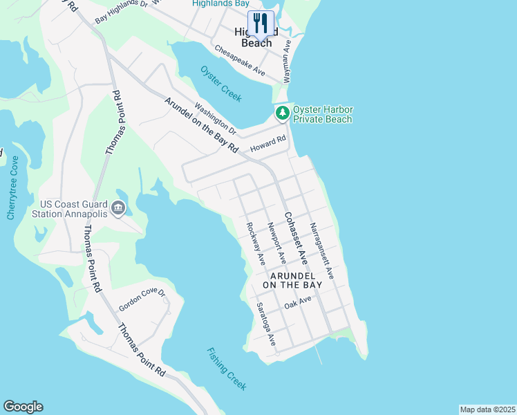 map of restaurants, bars, coffee shops, grocery stores, and more near 3420 Newport Avenue in Annapolis