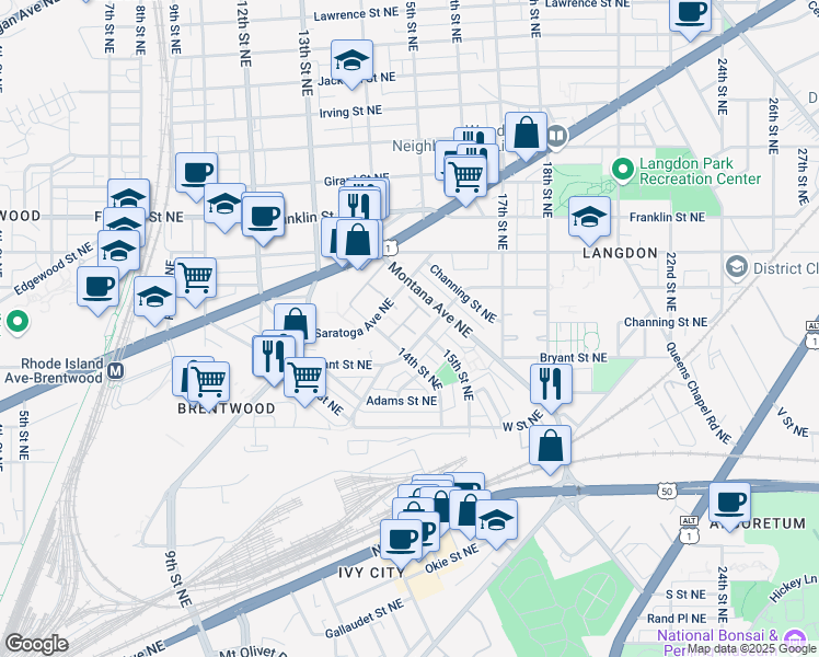 map of restaurants, bars, coffee shops, grocery stores, and more near 101 Independence Avenue Southeast in Washington
