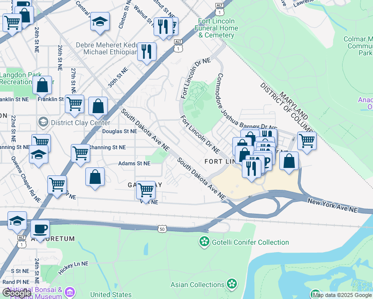 map of restaurants, bars, coffee shops, grocery stores, and more near 3255 Theodore R Hagans Drive Northeast in Washington