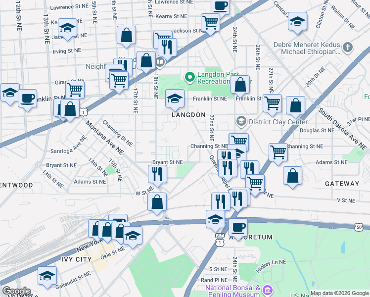 map of restaurants, bars, coffee shops, grocery stores, and more near 101 Independence Avenue Southeast in Washington