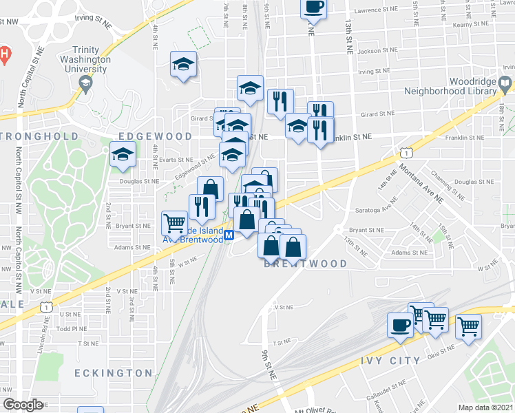 map of restaurants, bars, coffee shops, grocery stores, and more near 101 Independence Avenue Southeast in Washington