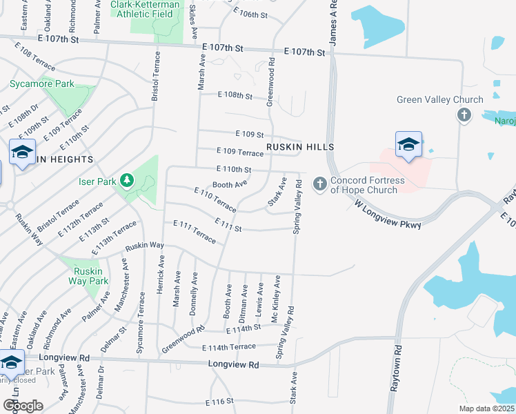 map of restaurants, bars, coffee shops, grocery stores, and more near 8716 East 110 Terrace in Kansas City