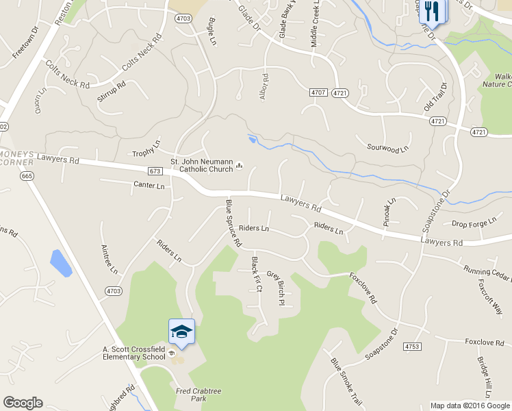 map of restaurants, bars, coffee shops, grocery stores, and more near 2523 Heath Place in Reston