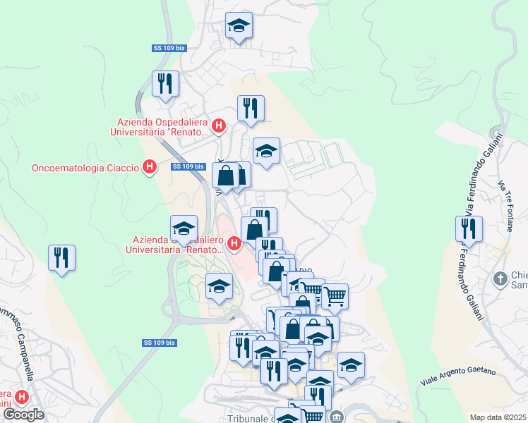 map of restaurants, bars, coffee shops, grocery stores, and more near 7 Via San Brunone di Colonia in Catanzaro