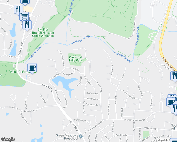 map of restaurants, bars, coffee shops, grocery stores, and more near 2513 Lynnwood Drive in Columbia