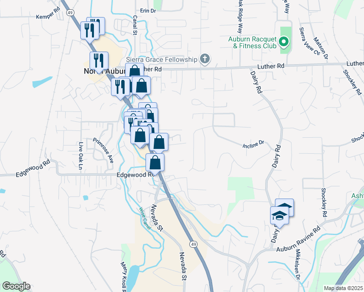 map of restaurants, bars, coffee shops, grocery stores, and more near 12140 Ivy Lane in Auburn