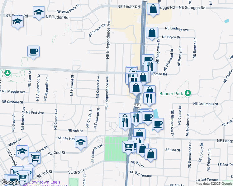 map of restaurants, bars, coffee shops, grocery stores, and more near 811 Northeast Columbus Street in Lee's Summit