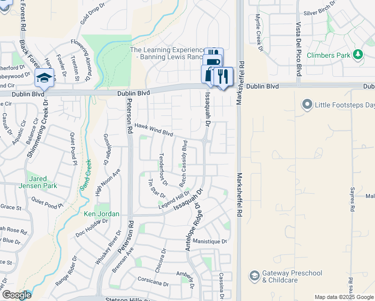 map of restaurants, bars, coffee shops, grocery stores, and more near 6368 Butch Cassidy Boulevard in Colorado Springs