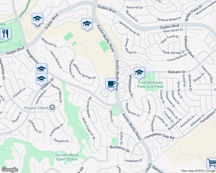 map of restaurants, bars, coffee shops, grocery stores, and more near 4733 Stone Bluffs Point in Colorado Springs