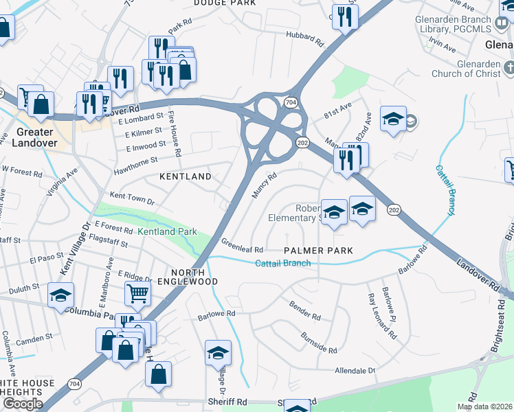 map of restaurants, bars, coffee shops, grocery stores, and more near in Prince George's County