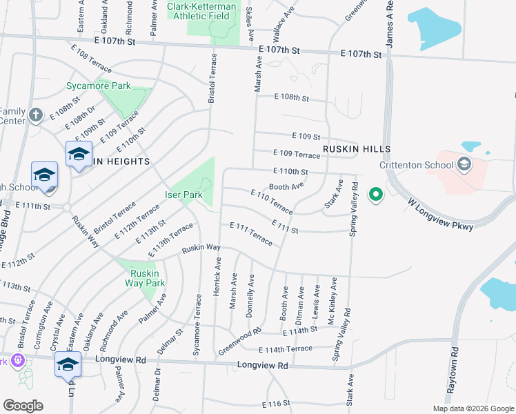map of restaurants, bars, coffee shops, grocery stores, and more near 8404 East 111th Street in Kansas City