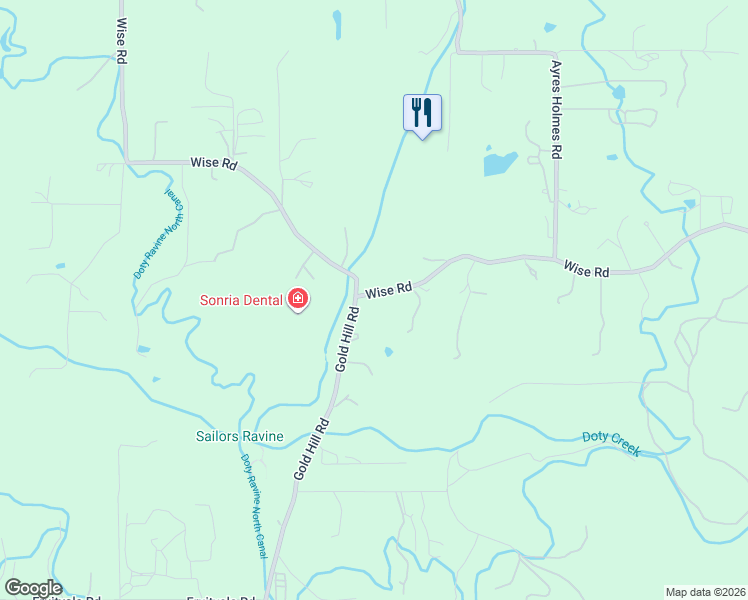 map of restaurants, bars, coffee shops, grocery stores, and more near 6330 Wise Road in Auburn