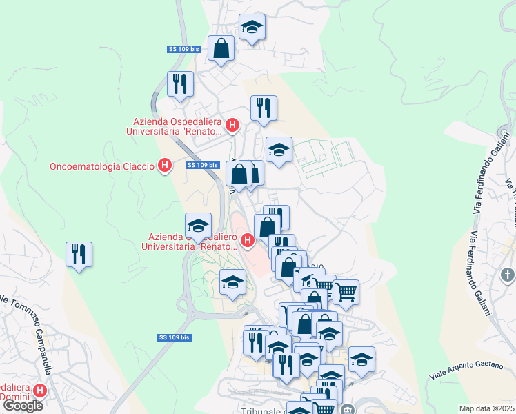 map of restaurants, bars, coffee shops, grocery stores, and more near 162 Viale Pio X in Catanzaro