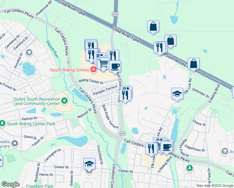 map of restaurants, bars, coffee shops, grocery stores, and more near 42927 Mccomas Terrace in Chantilly