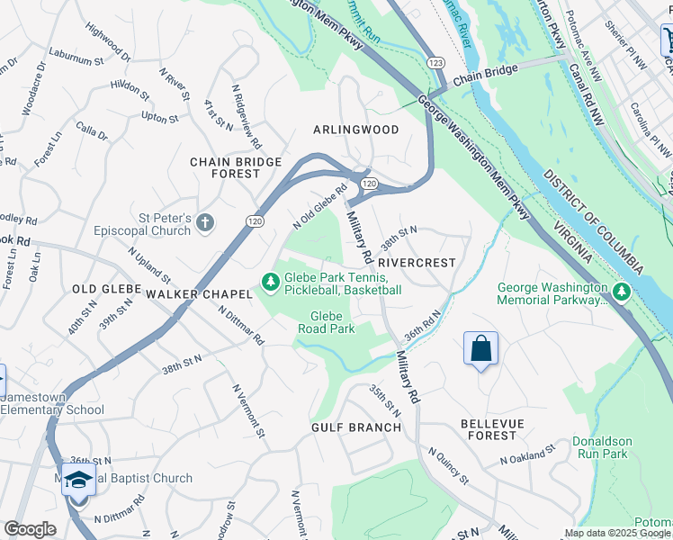 map of restaurants, bars, coffee shops, grocery stores, and more near 3806 North Stafford Street in Arlington