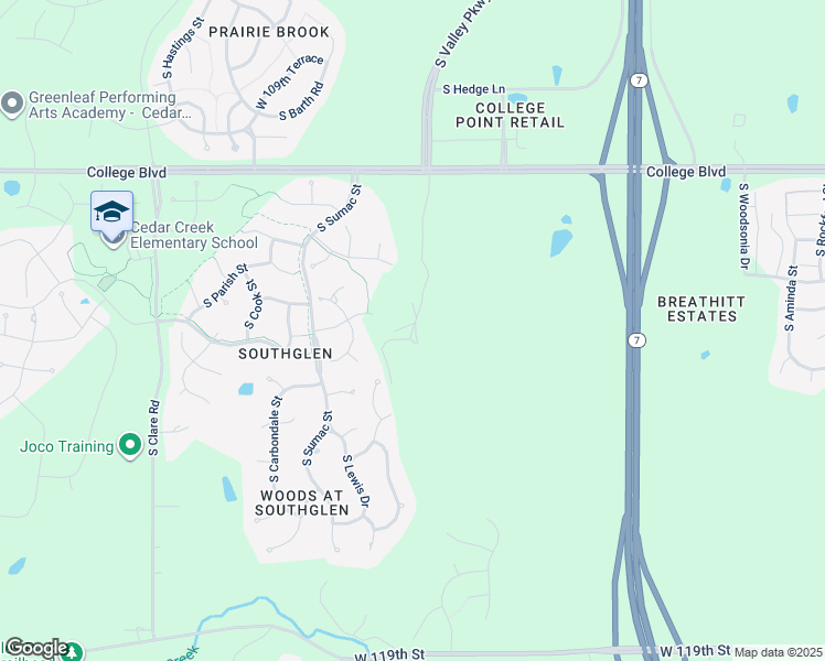 map of restaurants, bars, coffee shops, grocery stores, and more near 11233 South Sunray Drive in Olathe
