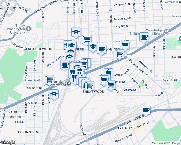 map of restaurants, bars, coffee shops, grocery stores, and more near 101 Independence Avenue Southeast in Washington