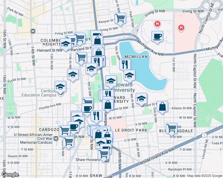 map of restaurants, bars, coffee shops, grocery stores, and more near 101 Independence Avenue Southeast in Washington