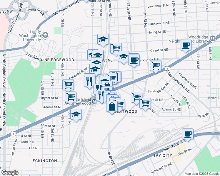 map of restaurants, bars, coffee shops, grocery stores, and more near 101 Independence Avenue Southeast in Washington
