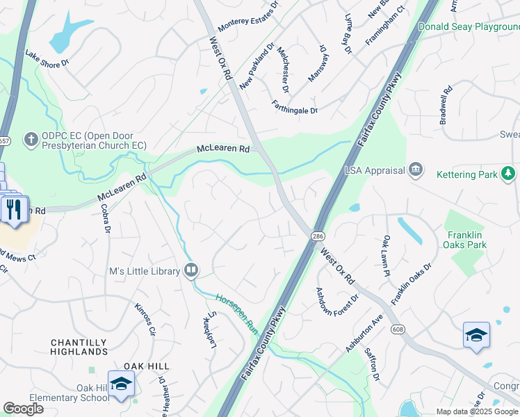 map of restaurants, bars, coffee shops, grocery stores, and more near 13152 Lazy Glen Lane in Herndon