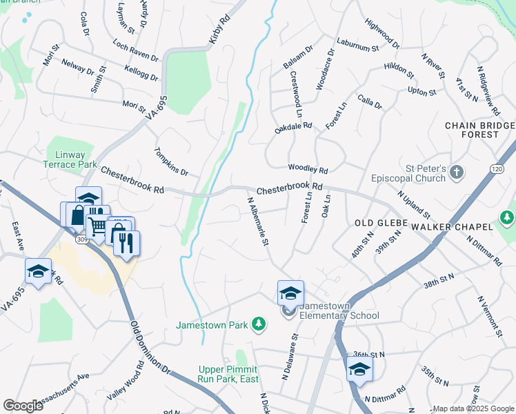 map of restaurants, bars, coffee shops, grocery stores, and more near 1625 North Albemarle Street in McLean