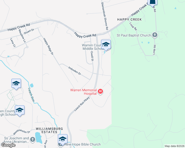 map of restaurants, bars, coffee shops, grocery stores, and more near 1204 Ewell Street in Front Royal