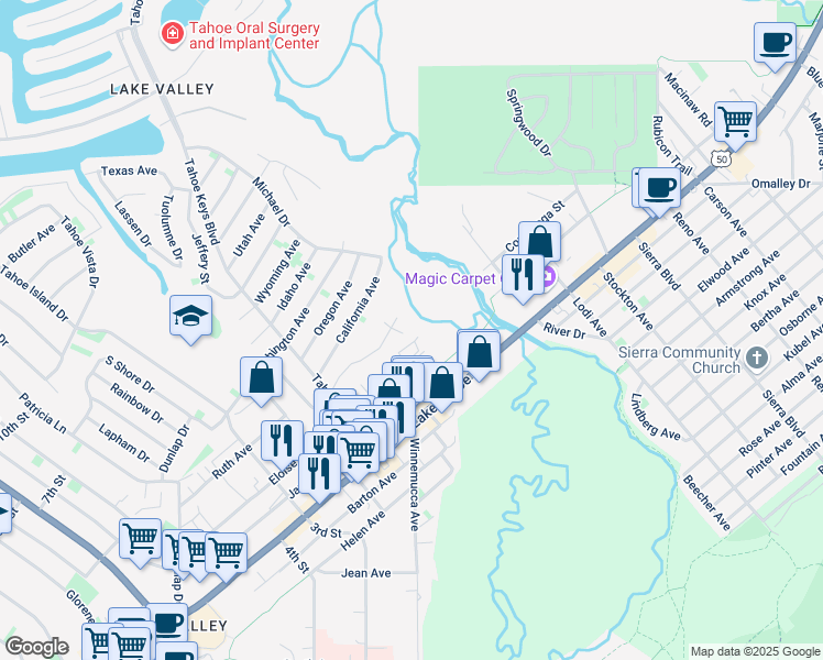 map of restaurants, bars, coffee shops, grocery stores, and more near 2346 Sky Meadows Court in South Lake Tahoe