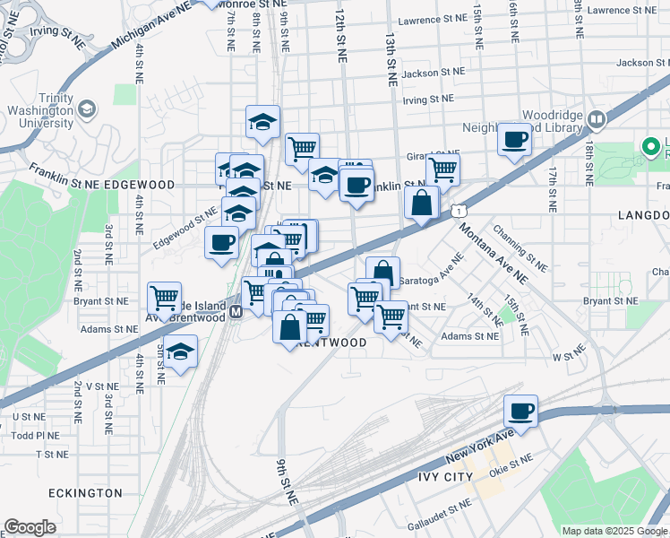 map of restaurants, bars, coffee shops, grocery stores, and more near 101 Independence Avenue Southeast in Washington